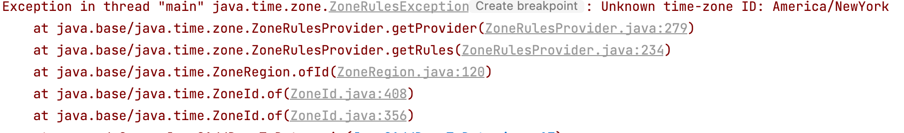 Java Unknown time-zone ID Error